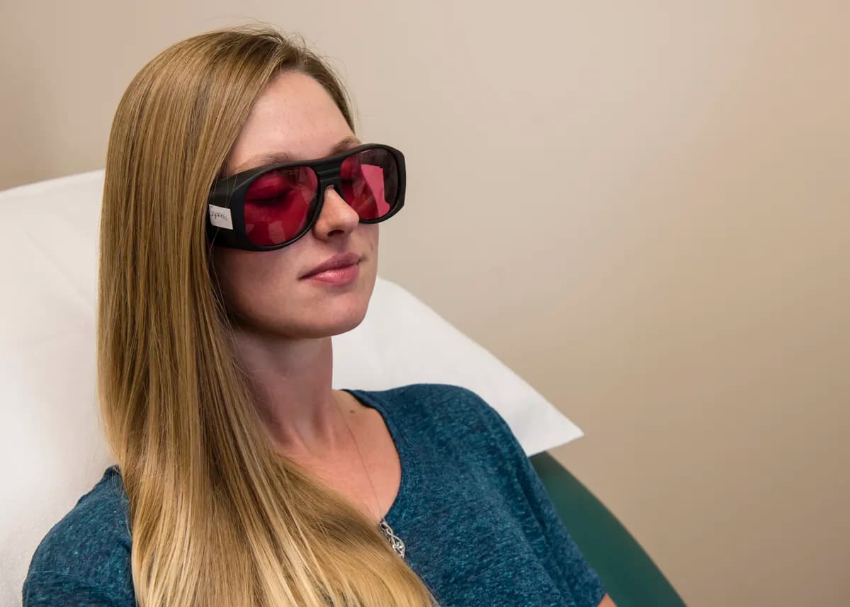 Laser treatment with protective eyewear at Dermatology and Skin Care Associates